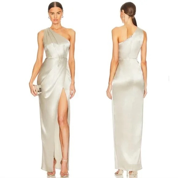 Sau Lee Preston Silver One-Shoulder Sleeveless Gown SZ 0 - Picture 1 of 12